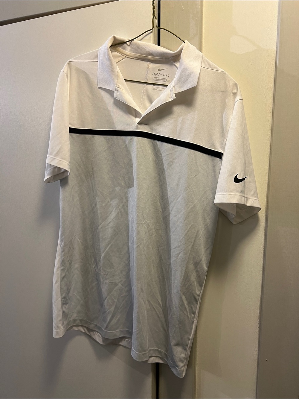 Nike White Polo with Black Chest Stripe